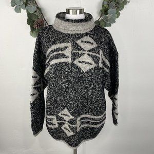 Vintage Hand Knit Womens Sweater M L 100% New Wool Aztec Cowichan Southwest Cowl